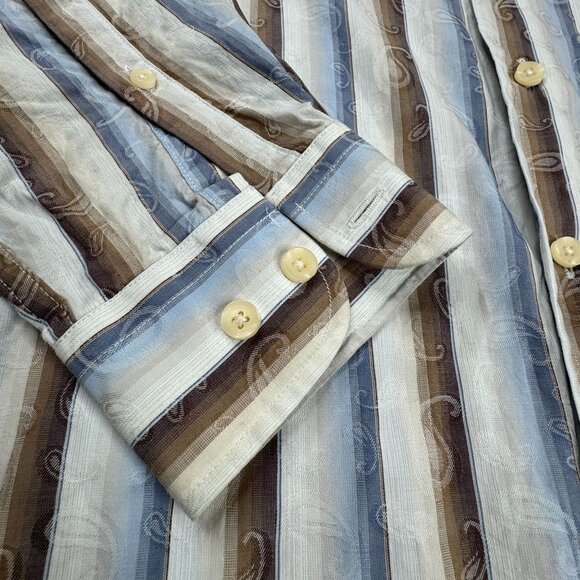 Alan Flusser Men's Shirt Size Medium Long Sleeve Button Front Paisley and stripe - Picture 4 of 7